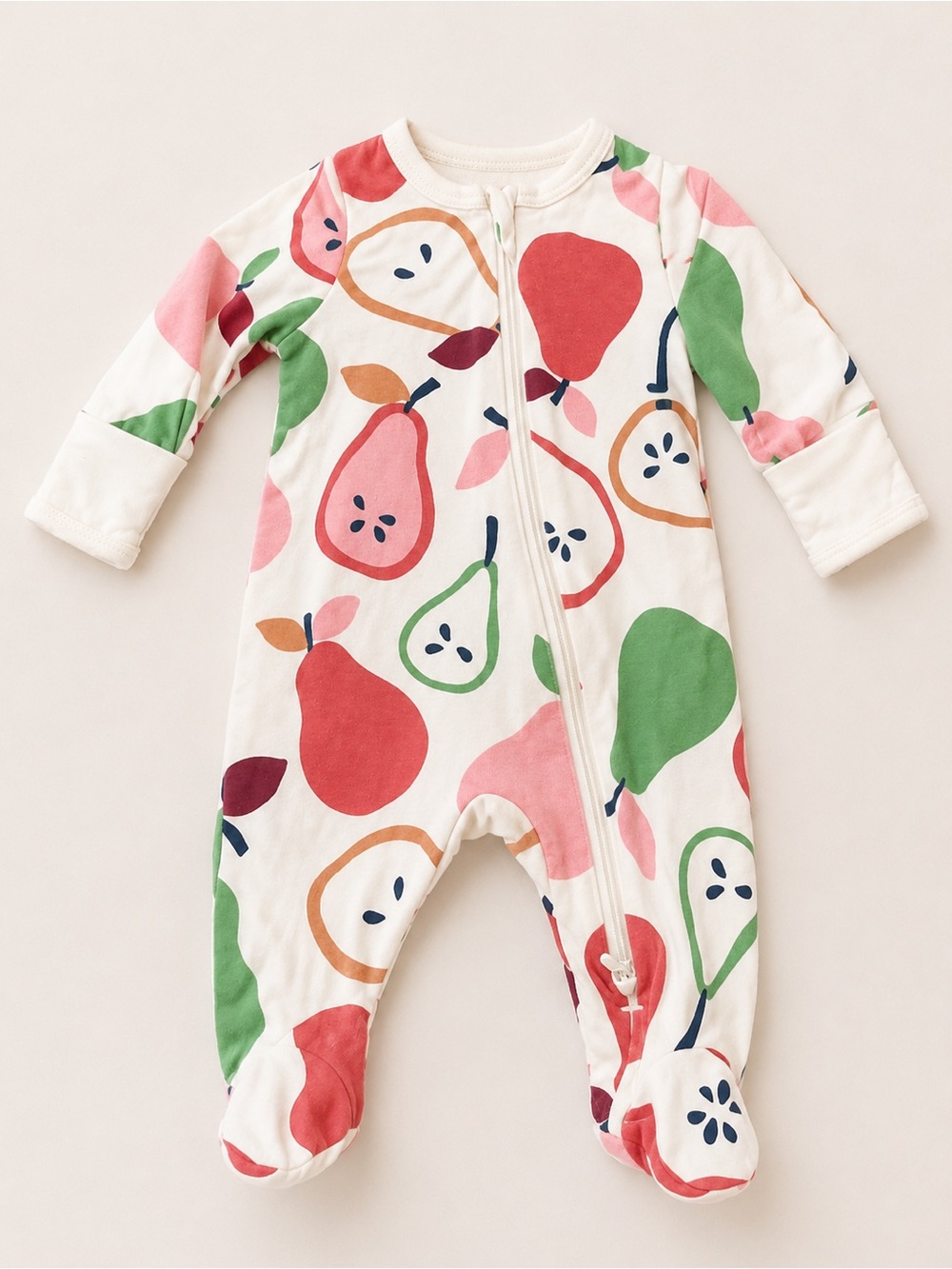 Wonder Nation - Double Zipper Sleeper W/ Pear Print (Cotton) - NB